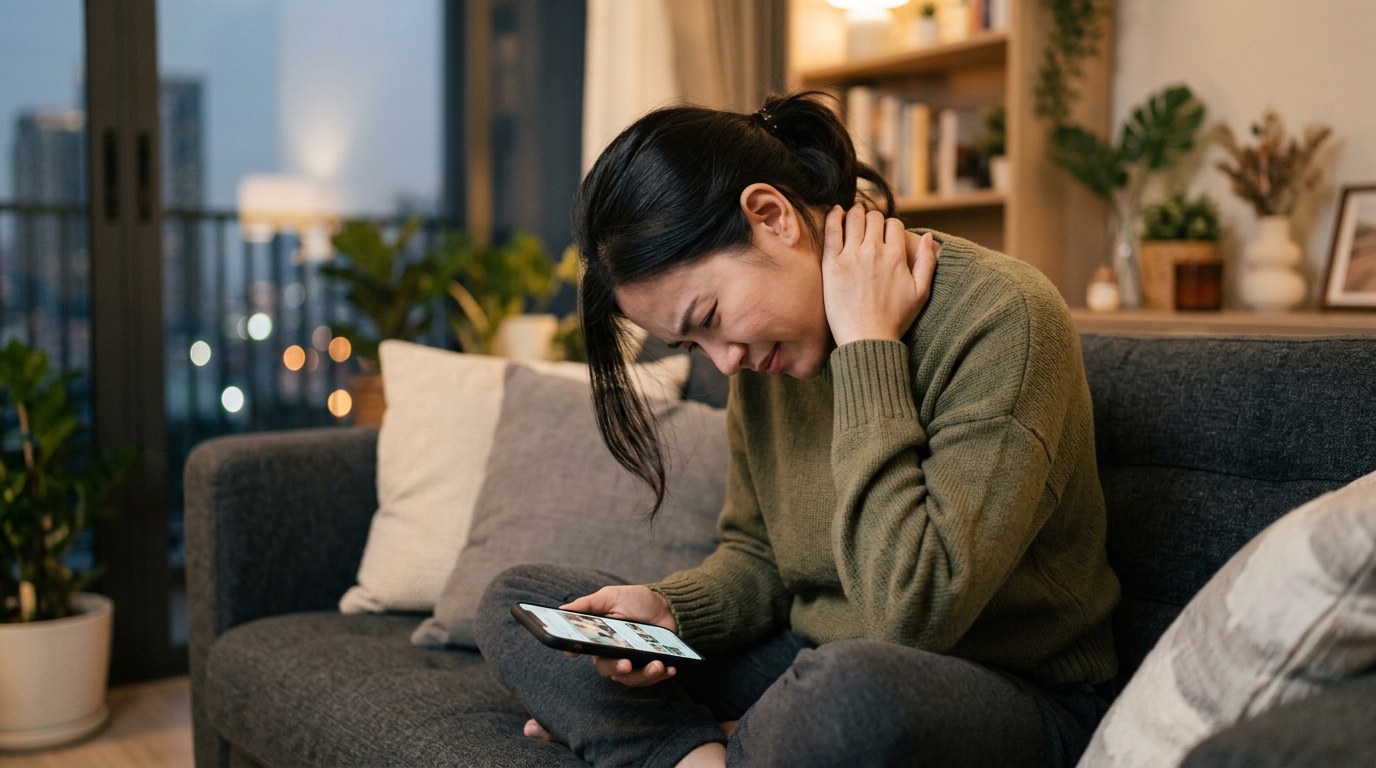 ผู้หญิงไทยก้มดูมือถือปวดต้นคอ อาการ Tech Neck ที่คนยุคดิจิทัลเป็นกันมาก